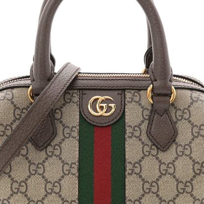 GG Supreme Monogram Textured Dollar Calfskin Web Mini Ophidia Top Handle Bag Beige Ebony New Acero
