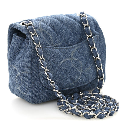 Denim CC Quilted Mini Square Flap Blue