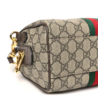GG Supreme Monogram Textured Dollar Calfskin Web Mini Ophidia Top Handle Bowler Bag Beige Ebony New Acero