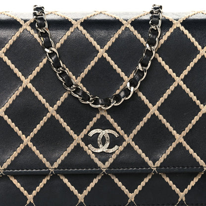 Calfskin Diamond Stitch Wallet On Chain WOC Black
