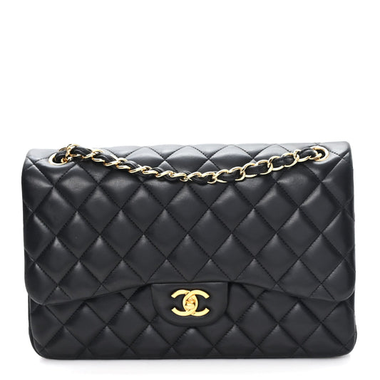Lambskin Quilted Jumbo Double Flap Black
