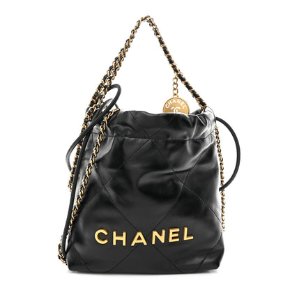 Shiny Calfskin Quilted Mini Chanel 22 Black