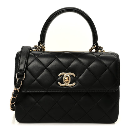 Lambskin Quilted Mini Trendy CC Dual Handle Flap Bag Black