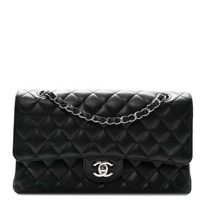 Caviar Quilted Medium Double Flap Black