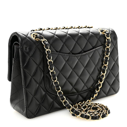 Lambskin Quilted Medium Double Flap Black