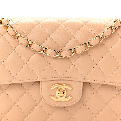 Caviar Quilted Small Double Flap Beige